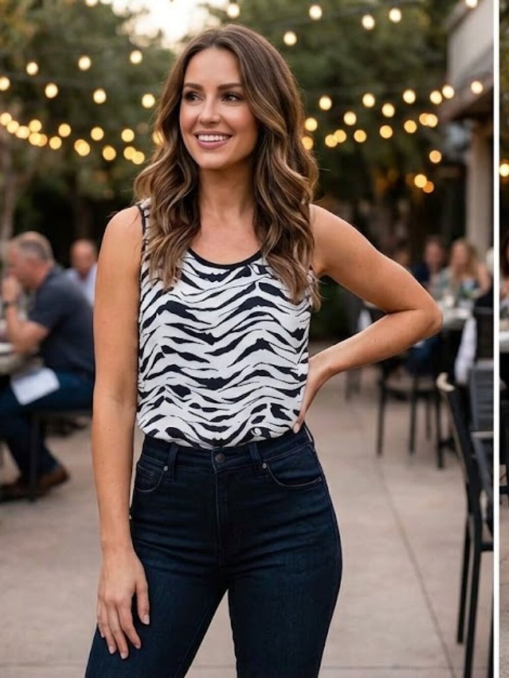 poet Zebra Print Tank Top Sleeveless Blouse Black White Size L Large